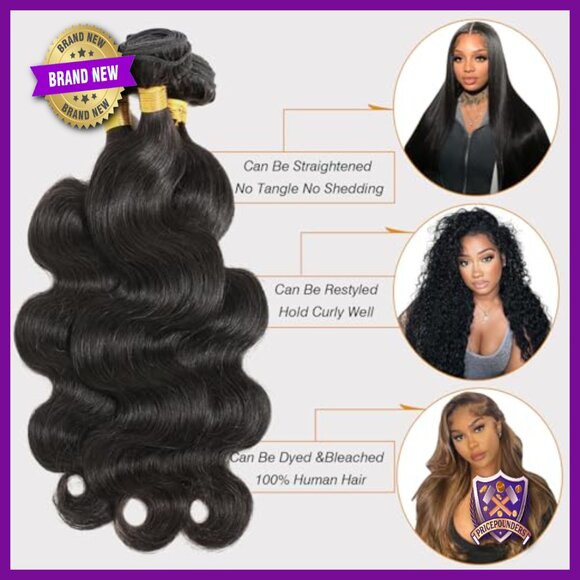 Body Wave Human Hair Extensions 22-26 Inch Brazilian Virgin Hair Bundles